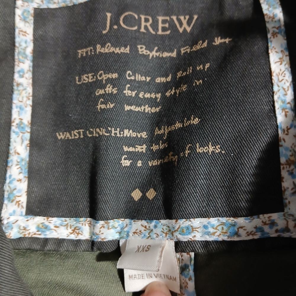 J. Crew Dark Gray Green Utility Jacket Gold Accents Snap Buttons Pockets XXS - Picture 6 of 8